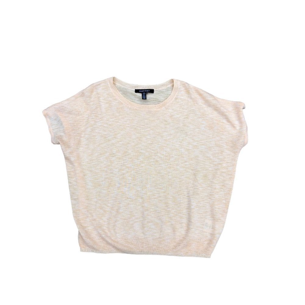 ELLEN TRACY Knit Blouse Top Shirt Women's MEDIUM Beige Short Sleeve Viscose
